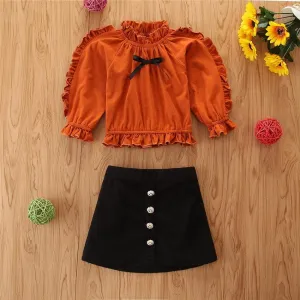 2021 Girl Korean Ins Solid Spring Dress Girl Lace Top Skirt Two-piece Set Wholesale