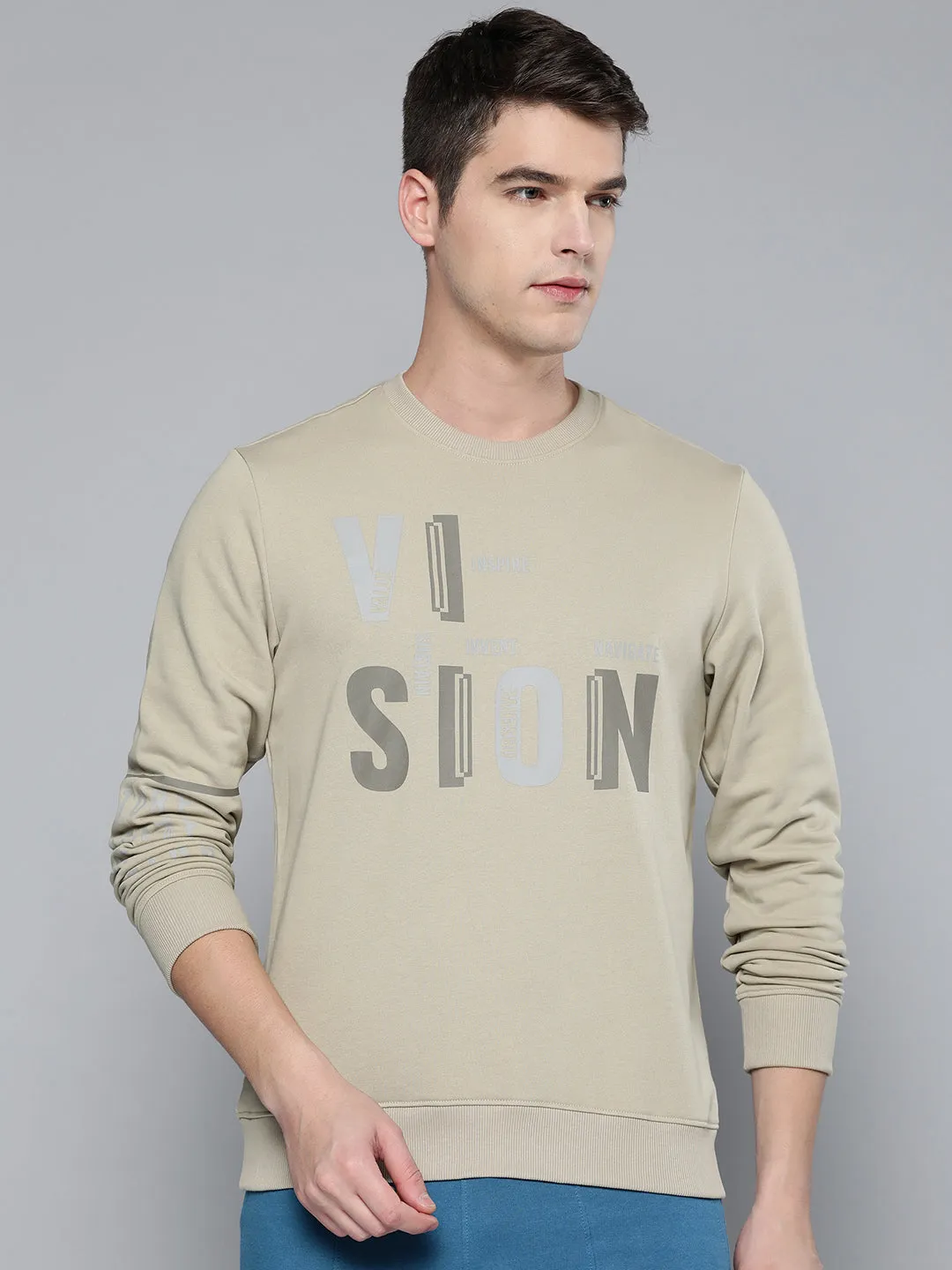 Alcis Men Cream-Coloured Printed Sweatshirt