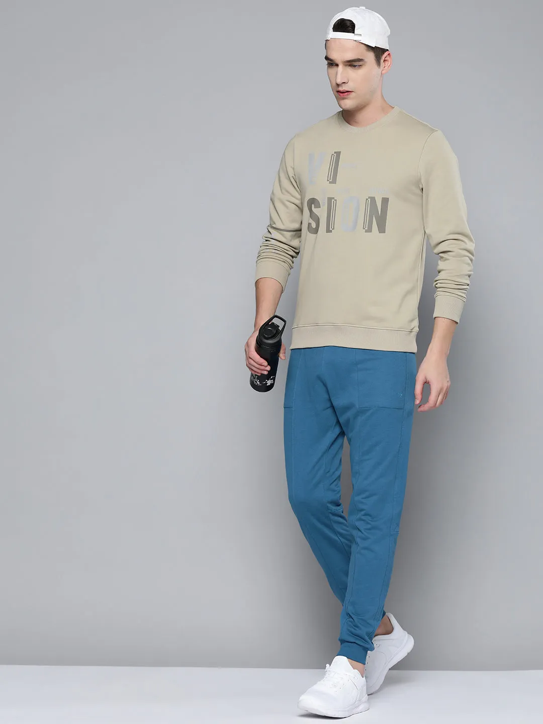 Alcis Men Cream-Coloured Printed Sweatshirt