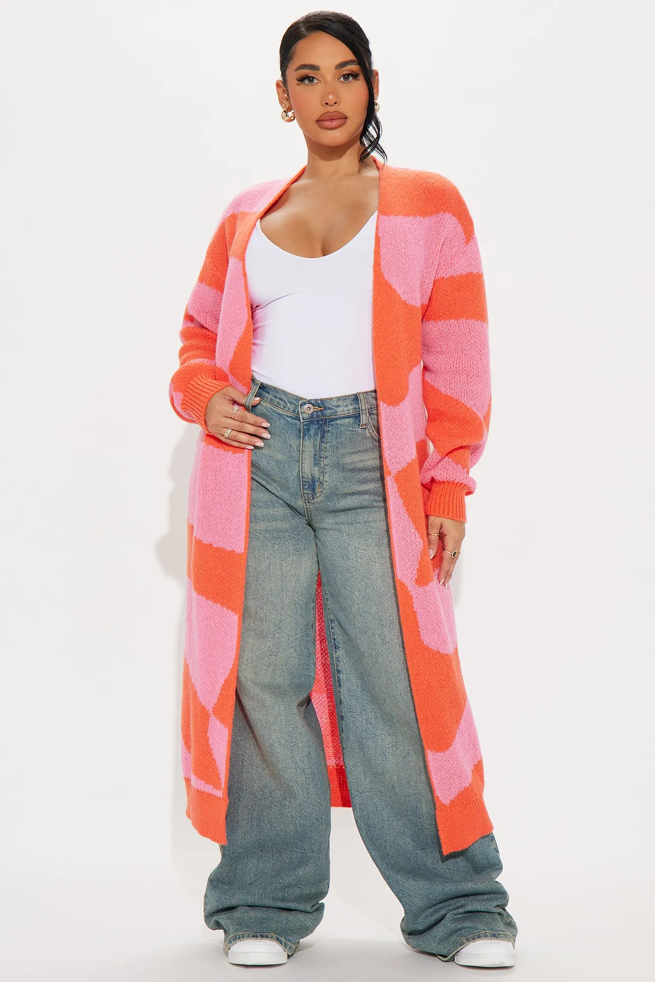 All Mixed Up Long Cardigan - Pink/combo