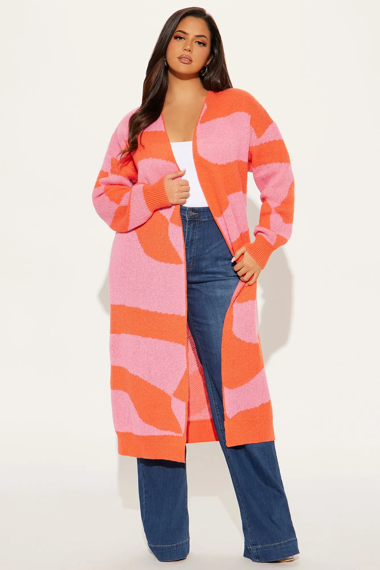 All Mixed Up Long Cardigan - Pink/combo