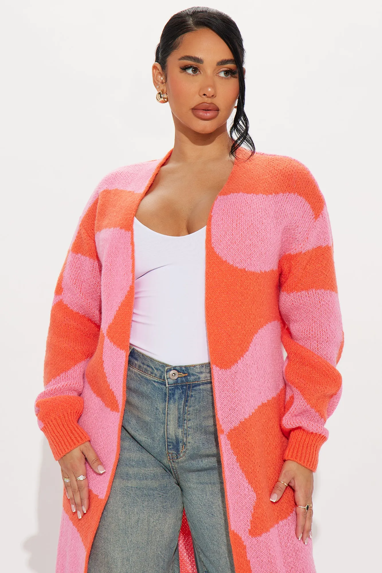 All Mixed Up Long Cardigan - Pink/combo