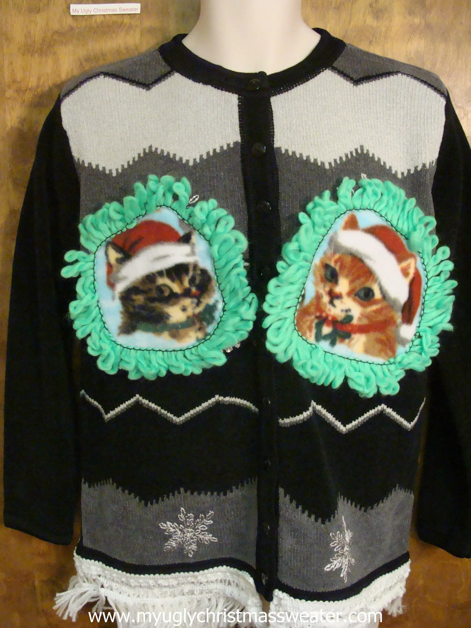 Black and Gray Chevron Christmas Cat Ugly Sweater