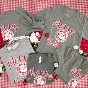 BLACK FRIDAY 2024: Merry Christmas Santa & Gingham (*MULTIPLE STYLES AVAILABLE: BASIC VNECK & CREW NECK, BELLA CANVAS VNECK & CREW NECK, COMFORT COLORS SHORT SLEEVE & LONG SLEEVE, SWEATSHIRT*)