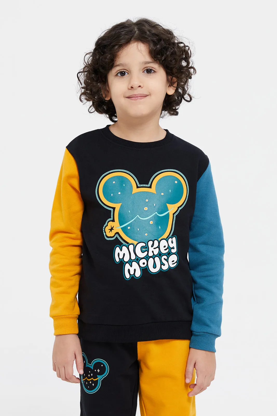 Boys Black And Mustard Mickey Mouse Sweatshirt With Jogger Set (2 Piece)