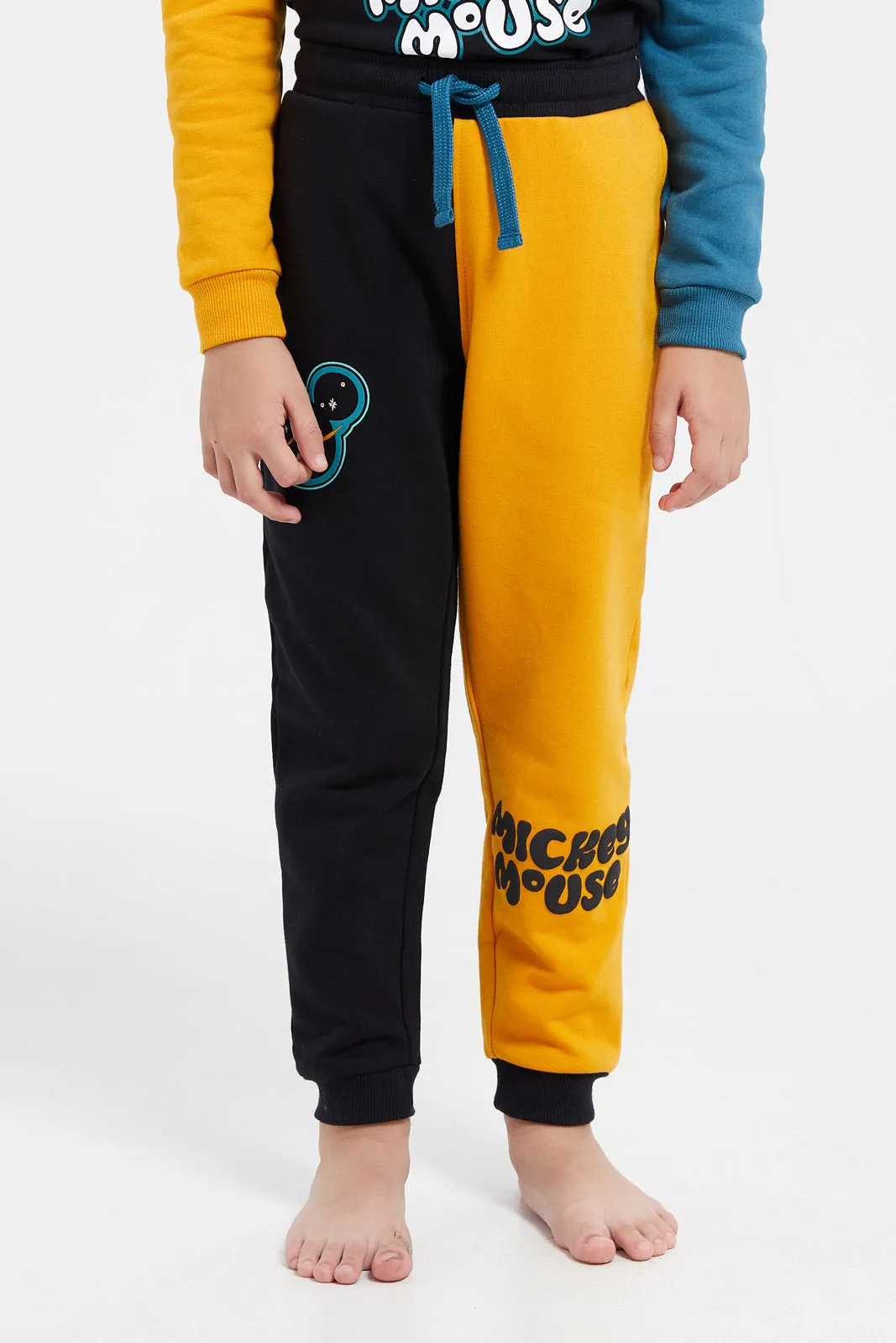 Boys Black And Mustard Mickey Mouse Sweatshirt With Jogger Set (2 Piece)