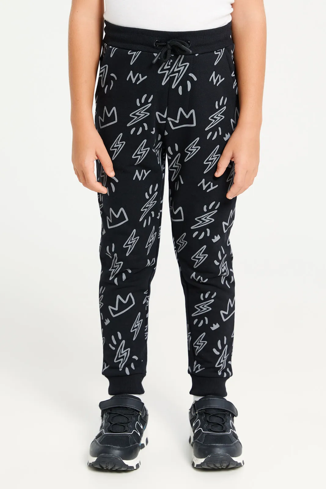 Boys Black Printed Jogger Set (2 Piece)