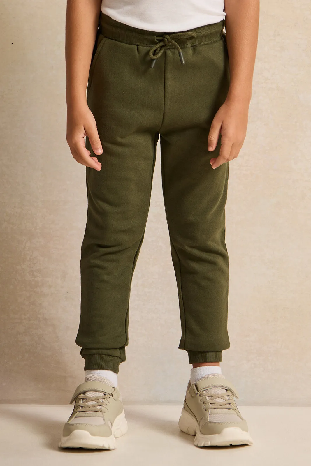 Boys Olive High Neck Jog Set  (2 Piece)