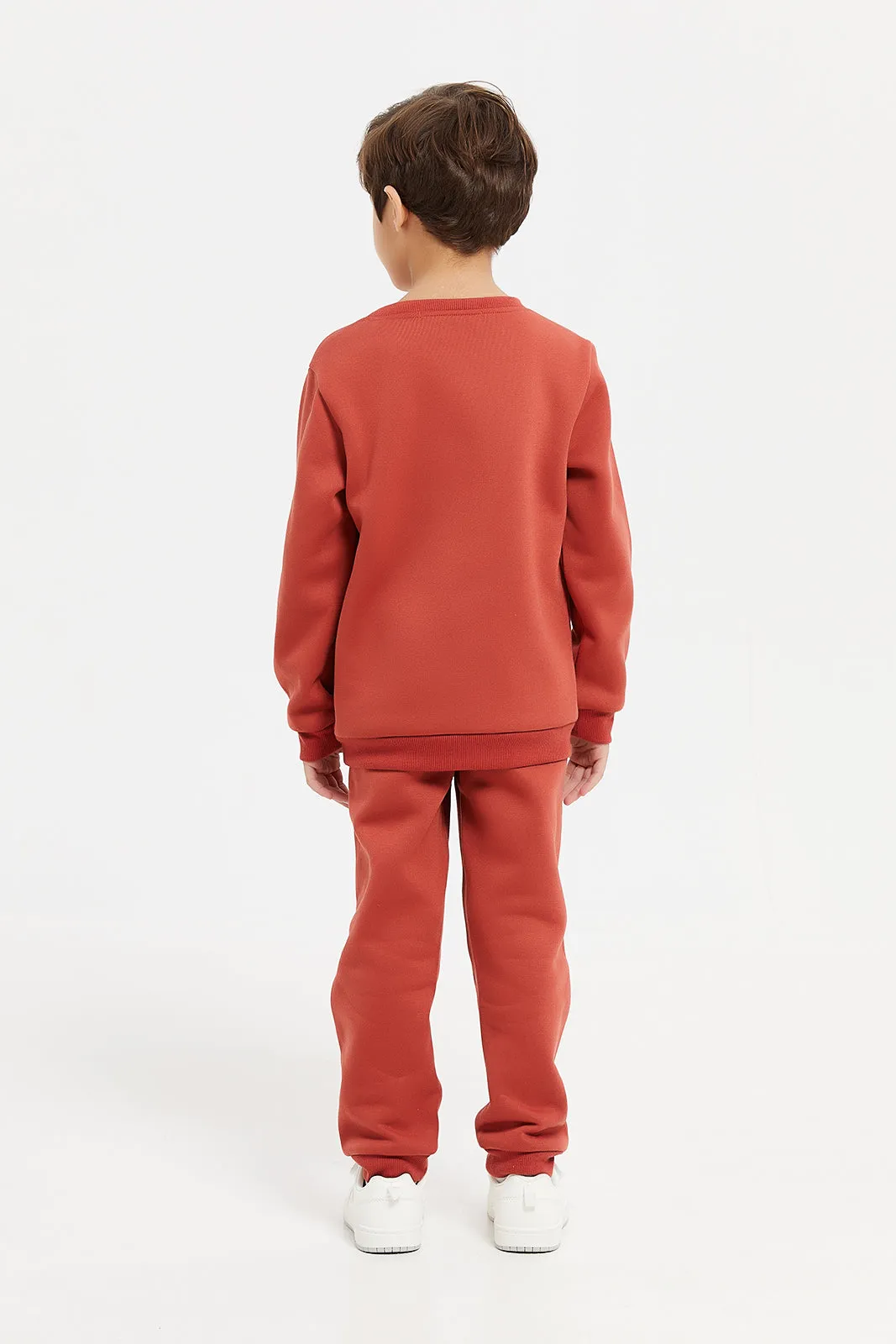 Boys Orange Print Sweatshirt With Jog Pants (2 Piece)