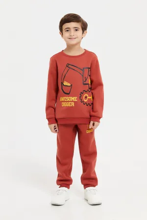 Boys Orange Print Sweatshirt With Jog Pants (2 Piece)