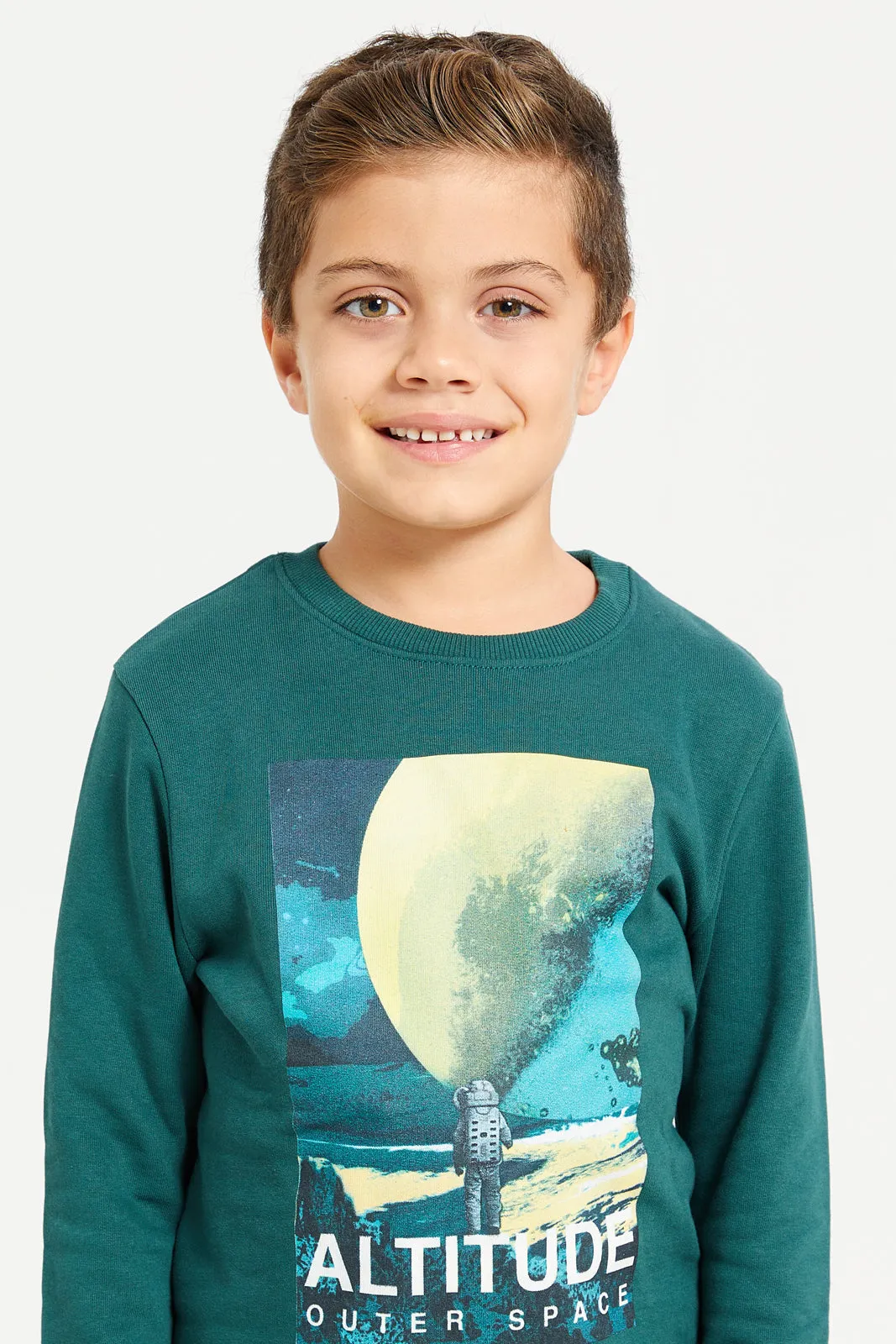 Boys Teal Printed Sweatshirt