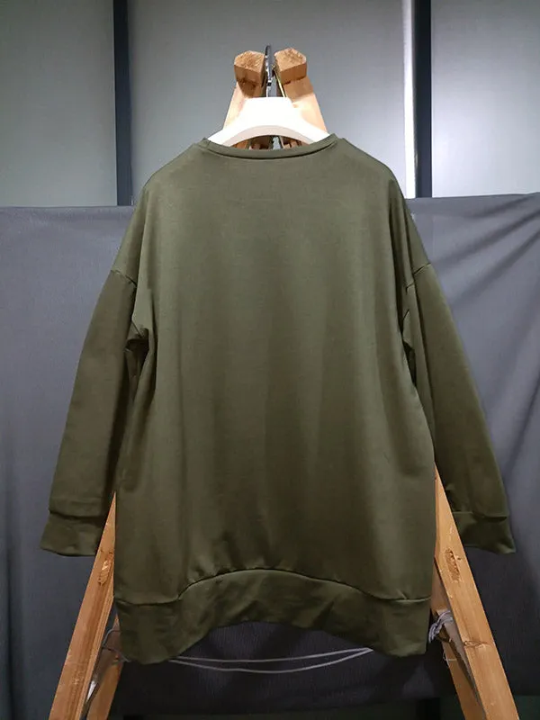 Casual Loose Solid Color Round-Neck Sweatshirt Top