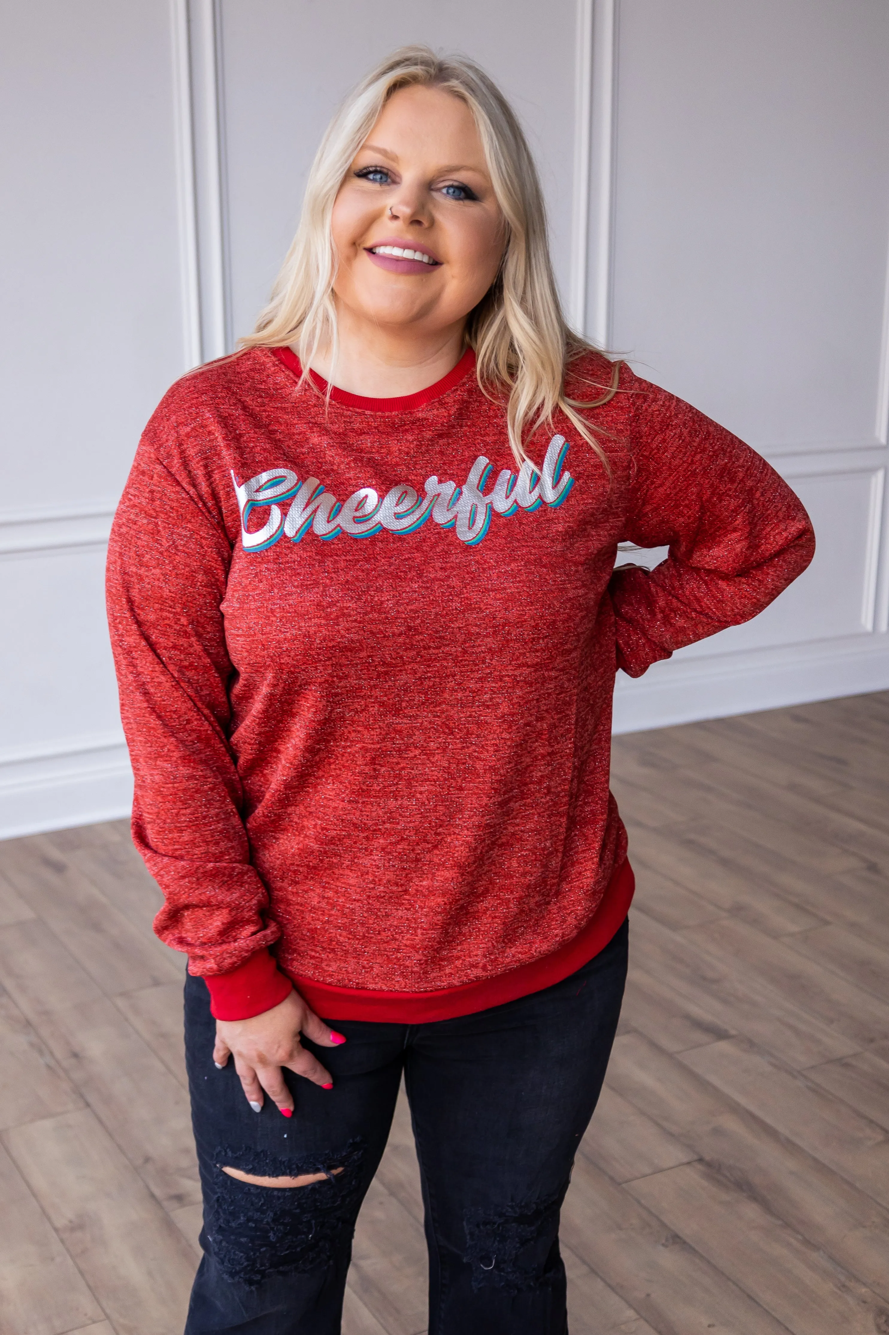 Cheerful on Sparkly Glitter Sweatshirt