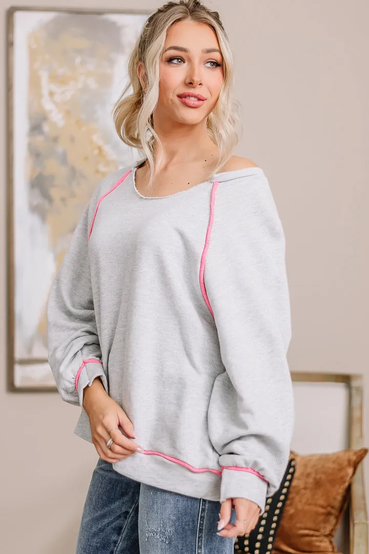 Contrast Binding Terry Sweatshirt | Grey