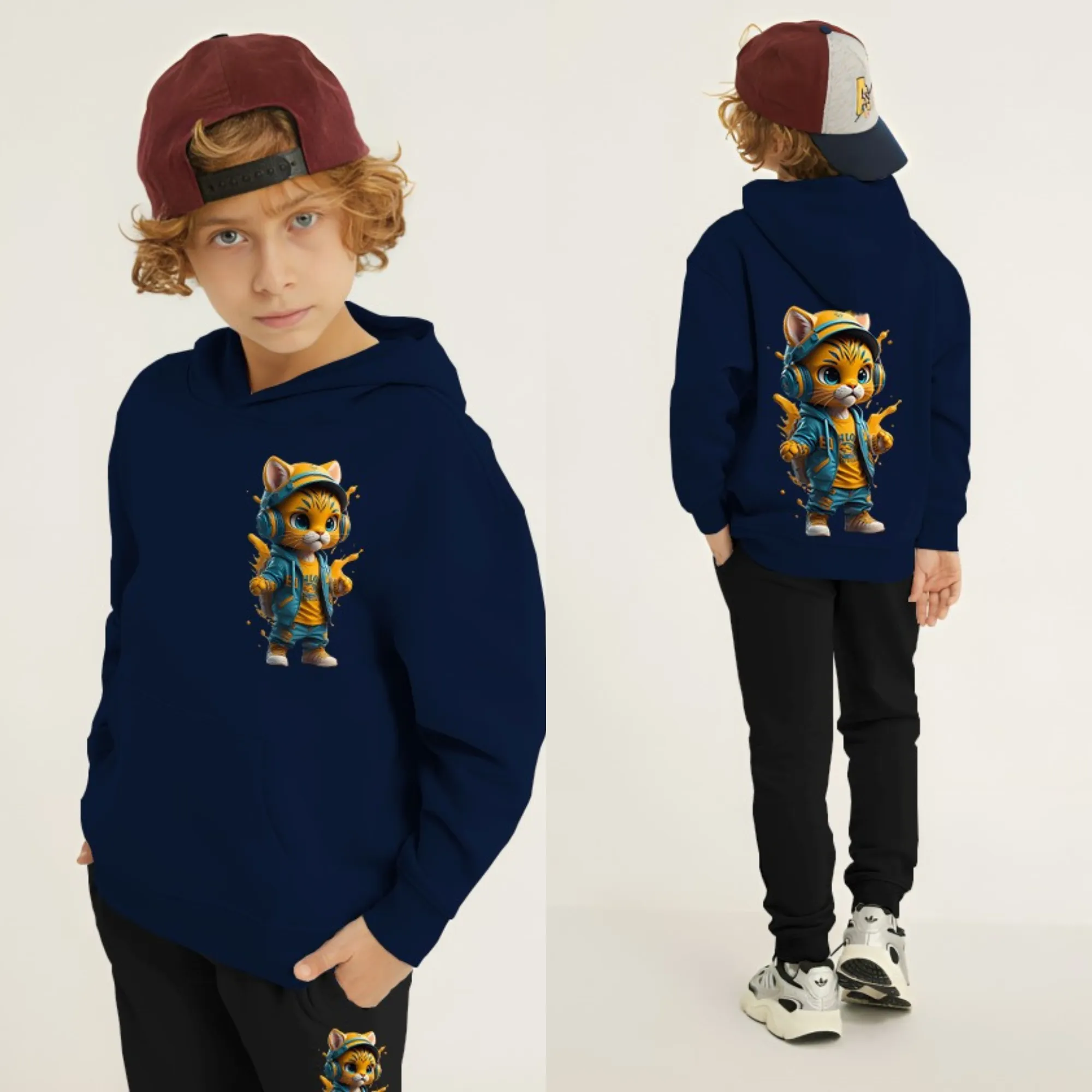 Cool Cat Printed Kids Hoodie Set