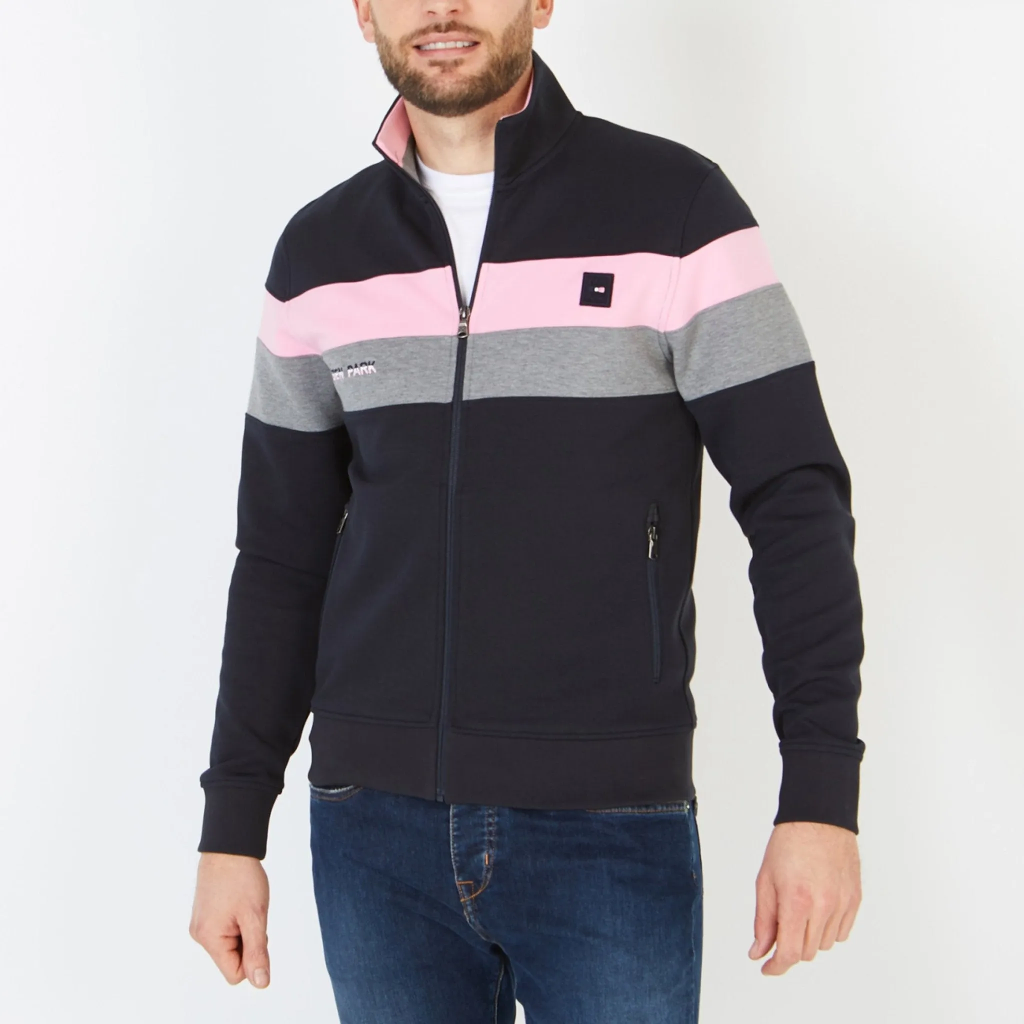 Eden Park Full Zip Block Stripe Sweatshirt