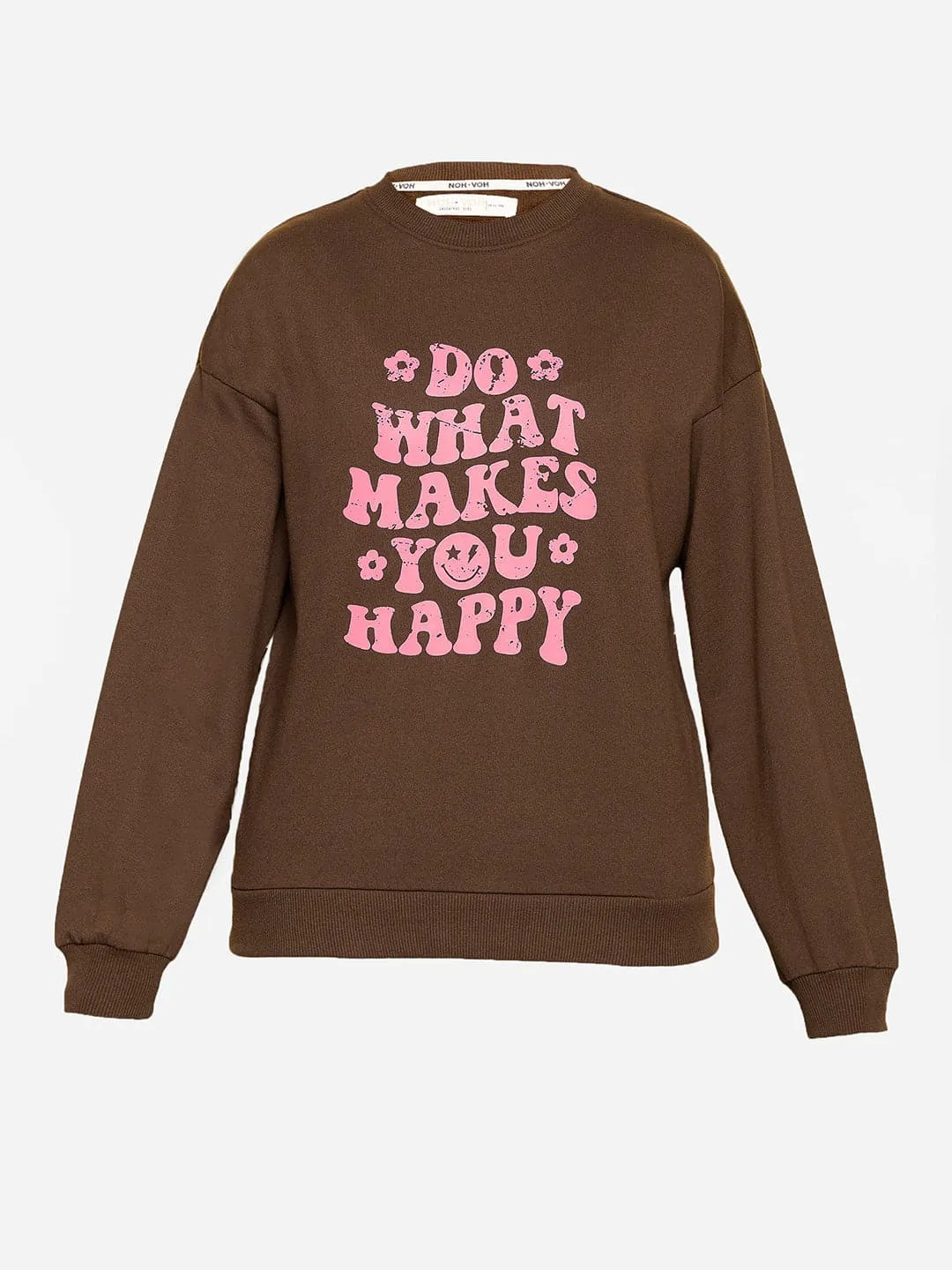 Girls Brown Happy Drop Shoulder Sweatshirt