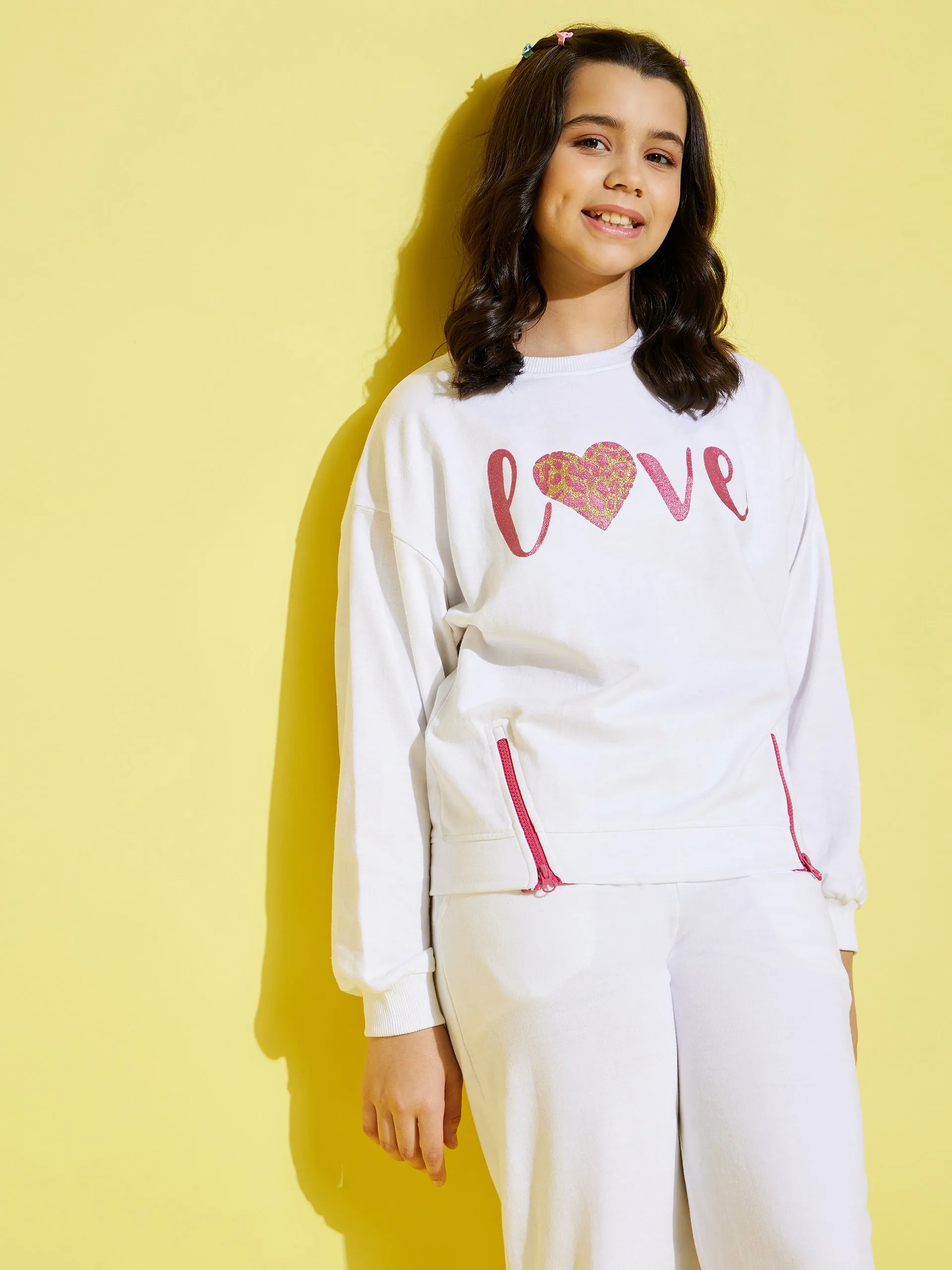 Girls White Terry Love Oversize Sweatshirt - Lyush Kids