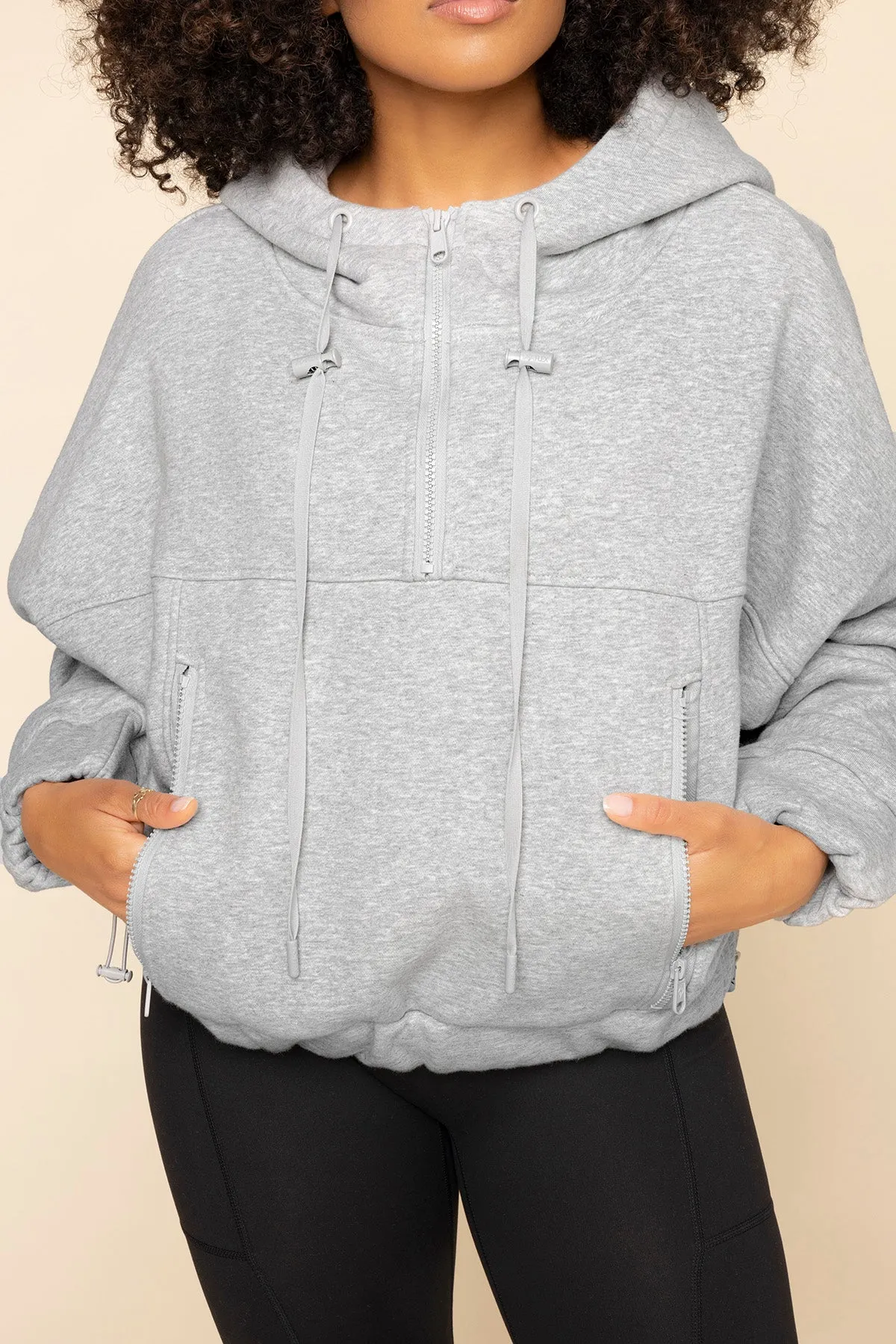 Half Zip Warm Up Hoodie - Heather Grey