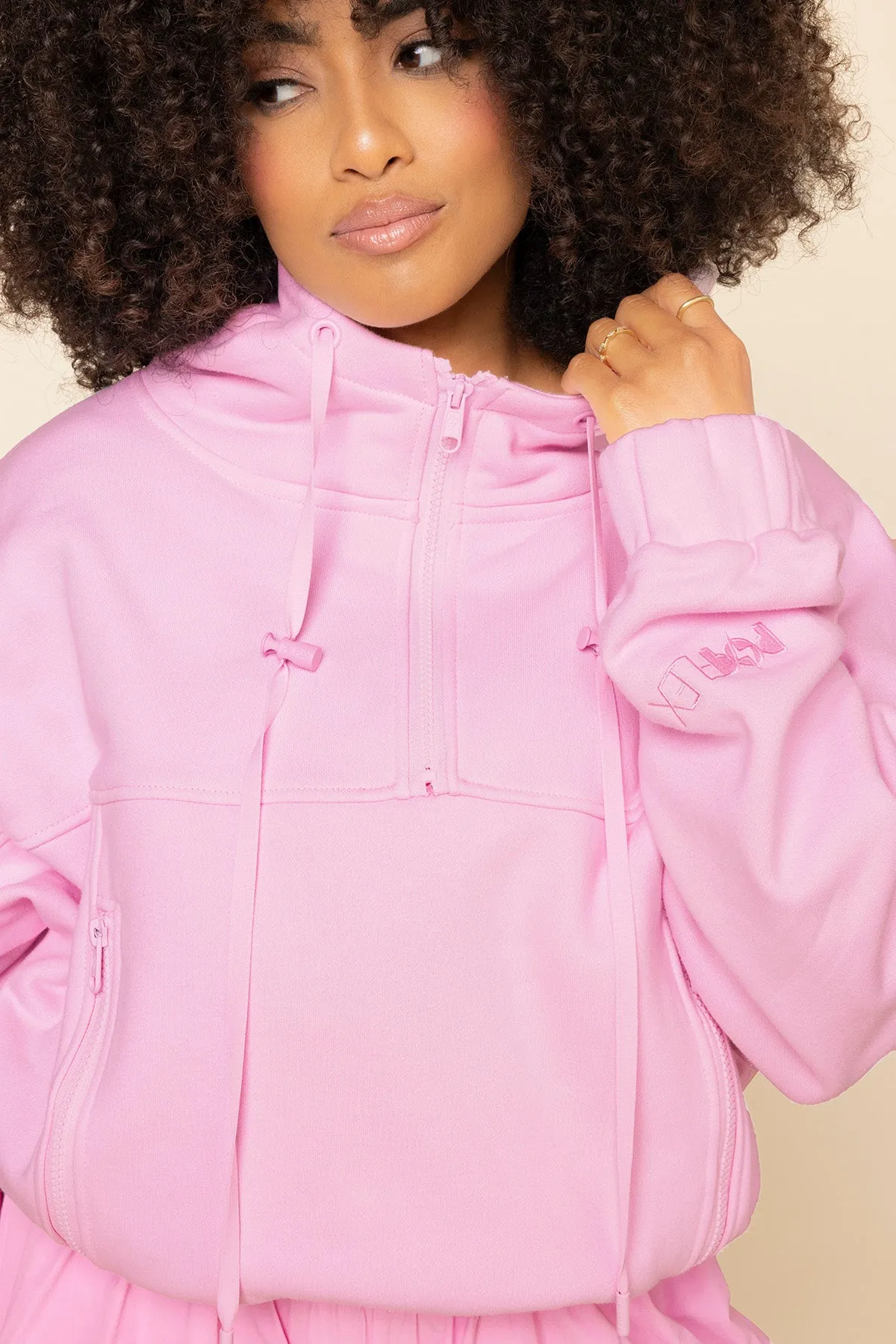 Half Zip Warm Up Hoodie - Perfect Pink