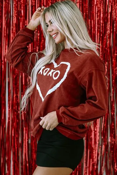 Heart Letter Graphic Round Neck Sweatshirt