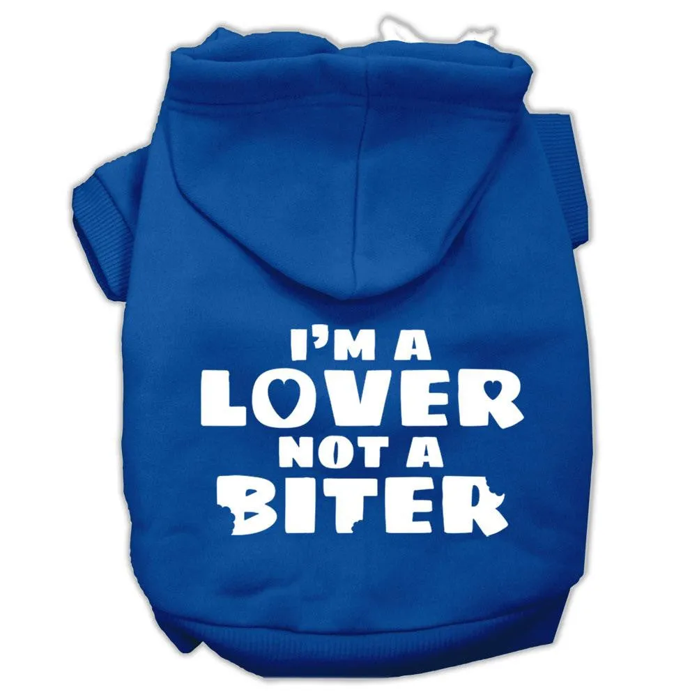 I'm a Lover not a Biter Screen Printed Dog Pet Hoodies Blue Size XS (8)