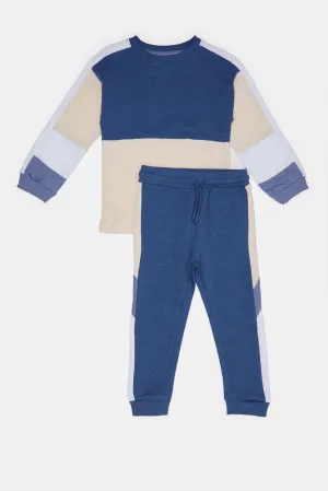 Infant Boys Beige And Blue Jogging Suit (2 Piece)