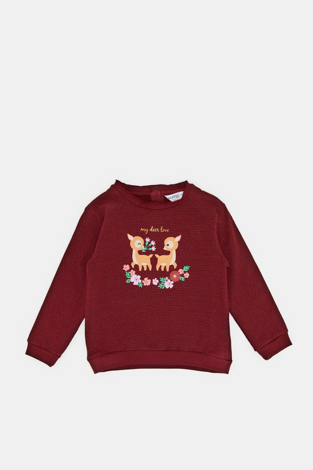 Infant Girls Burgundy Deer Printed Sweatshirt