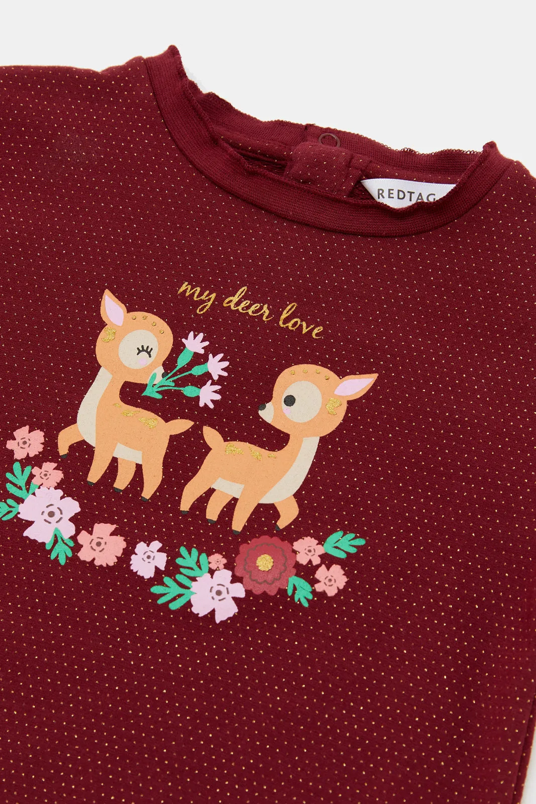 Infant Girls Burgundy Deer Printed Sweatshirt