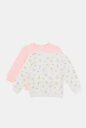 Infant Girls White And Pink Sweatshirt Set (2 Piece)