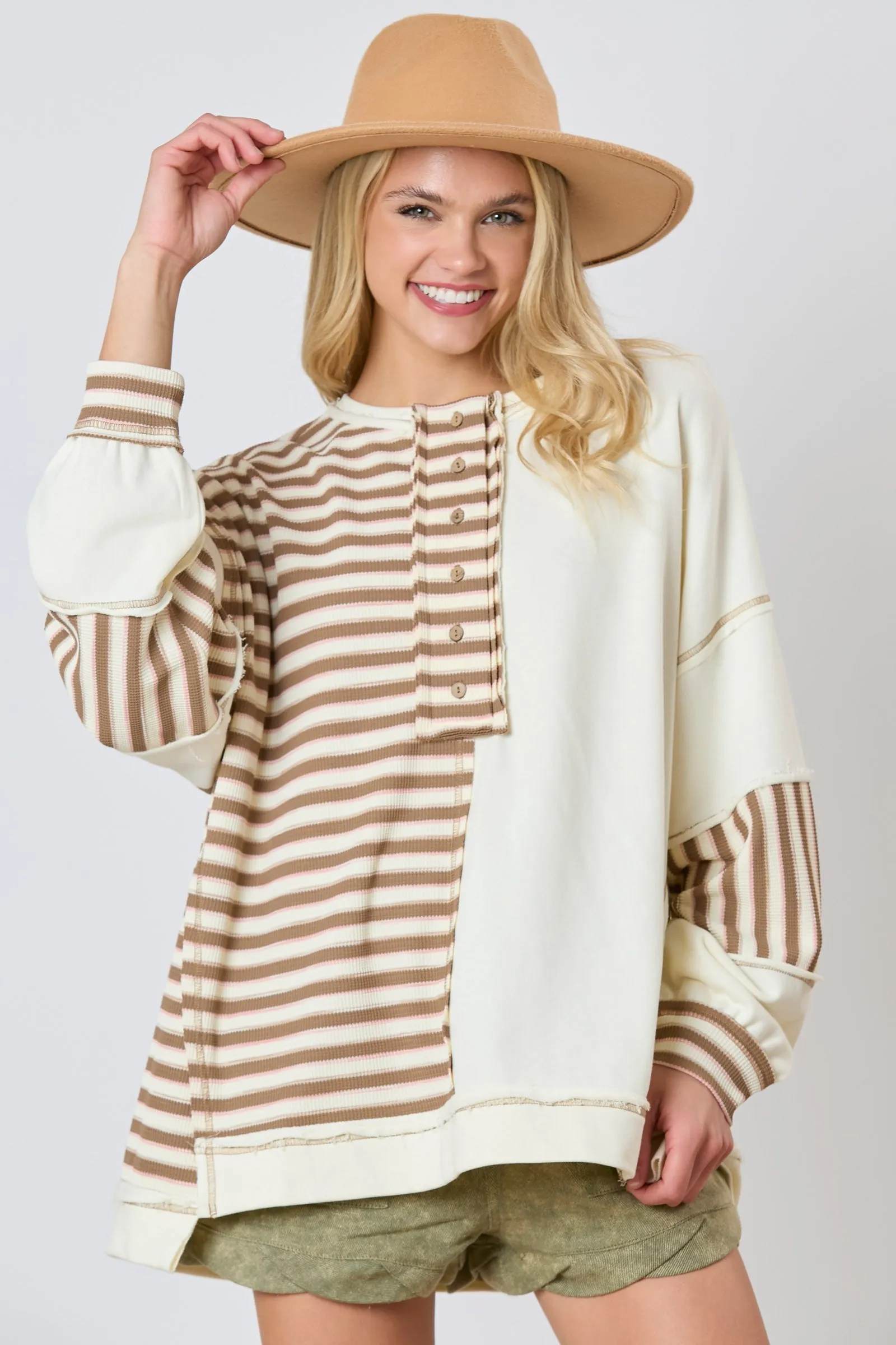 Joyce Thermal Strip Color Block Oversized Sweatshirt