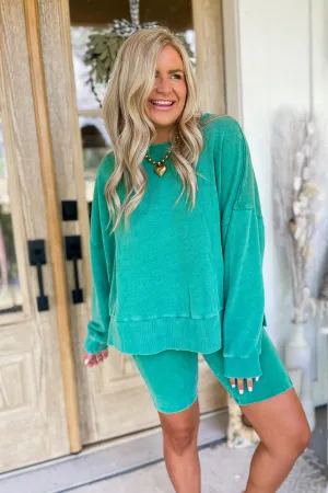 Kelly Green Fall Long Sleeve Sweatshirt and Bike Short Set *FINAL SALE*