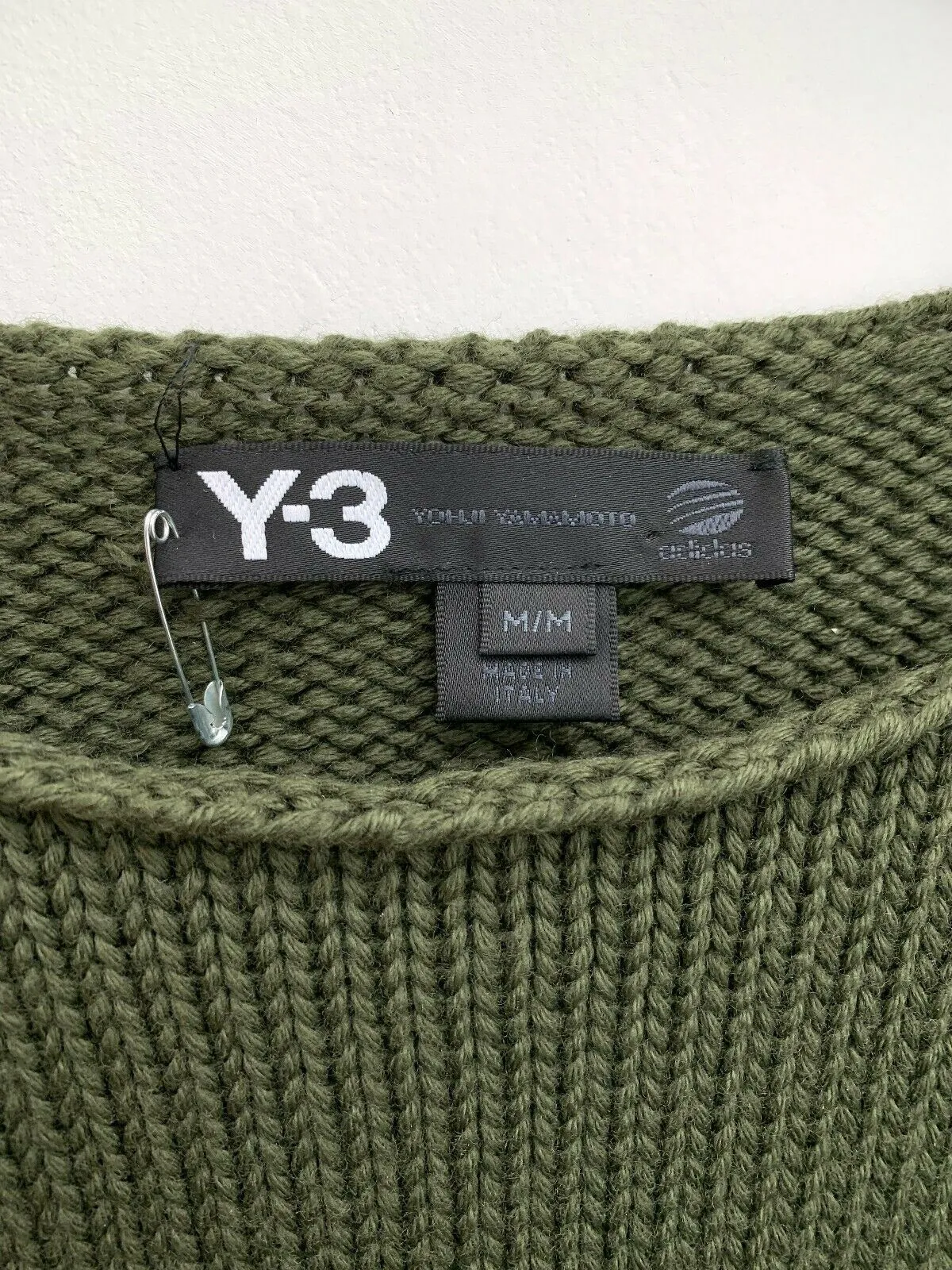 Khaki Green Knitted Sweater with Three Stripes detailing