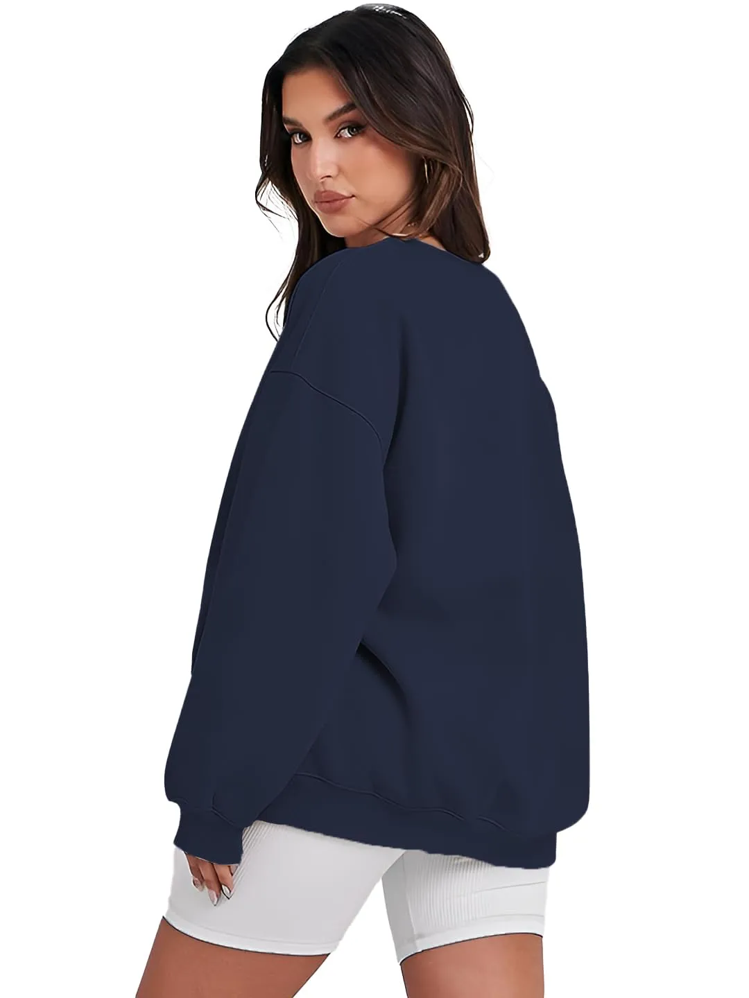 LEOTUDE Women's Loopknit Round Neck Loose Fit Oversized Sweatshirt (GRLW11_BBLL_P_Navy_Blue_Large)