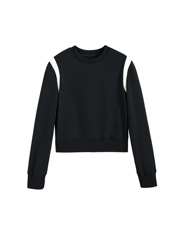 Long Sleeves Loose Contrast Color Round-Neck Sweatshirt Tops