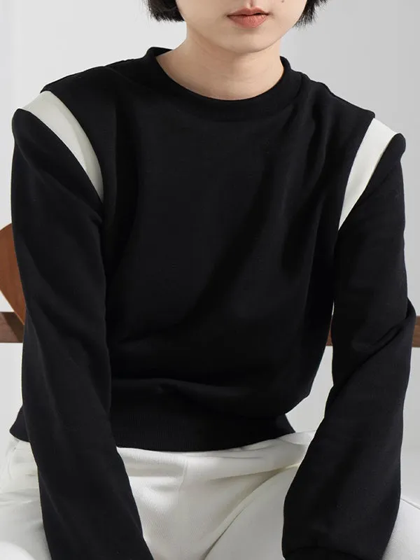 Long Sleeves Loose Contrast Color Round-Neck Sweatshirt Tops