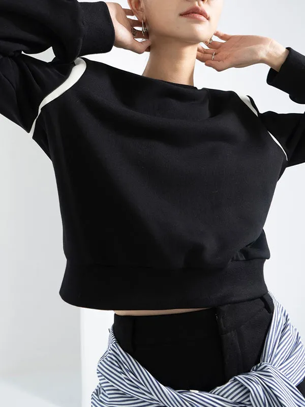 Long Sleeves Loose Contrast Color Round-Neck Sweatshirt Tops