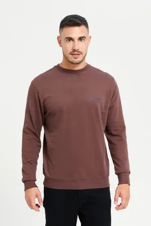 Men Brown Crew Neck Sweatshirt