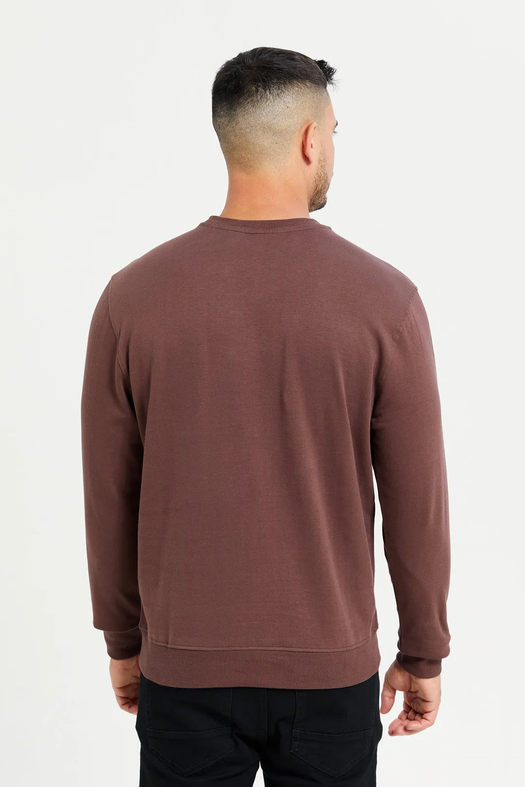 Men Brown Crew Neck Sweatshirt