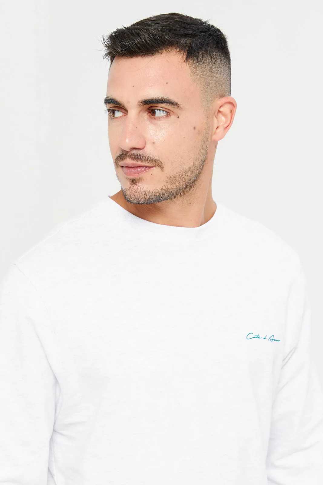 Men White Crew Neck Sweatshirt