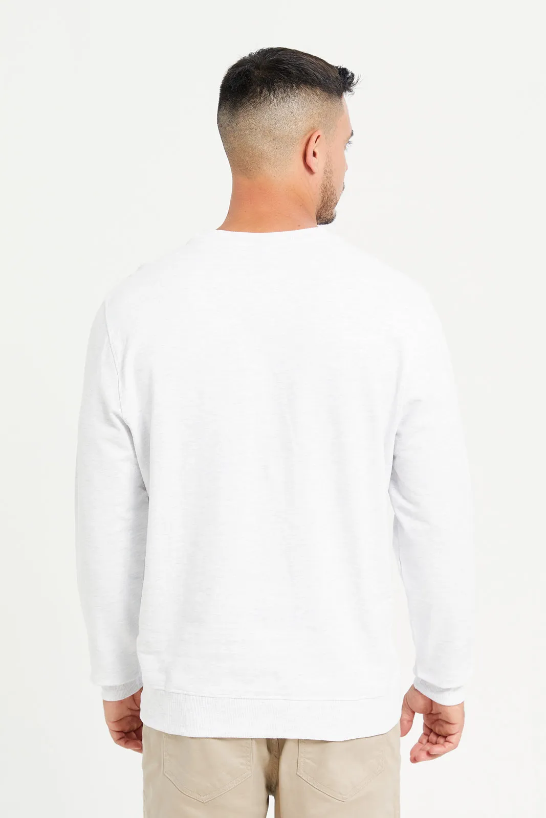 Men White Crew Neck Sweatshirt