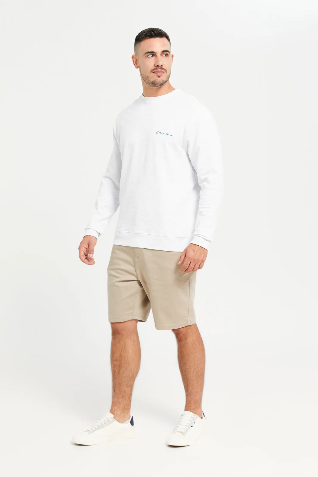 Men White Crew Neck Sweatshirt