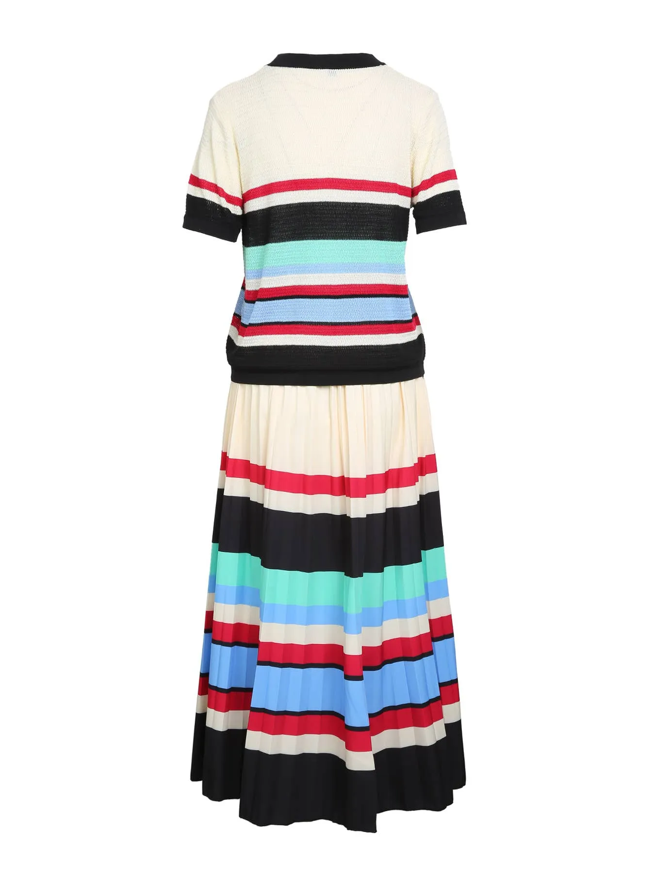 Multicolor Stripe Patterned Cardigan & Skirt Set