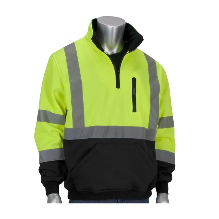 PIP 323-1330B-LY Type R Class 3 3 Quarter Zip Pullover Sweatshirt with Black Bottom, Hi Vis Yellow, 1 Each