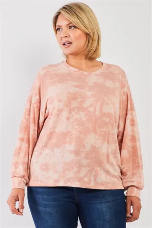 Plus Size Tie-dye Print Crew Neck Long Sleeve Loose Fit Sweatshirt