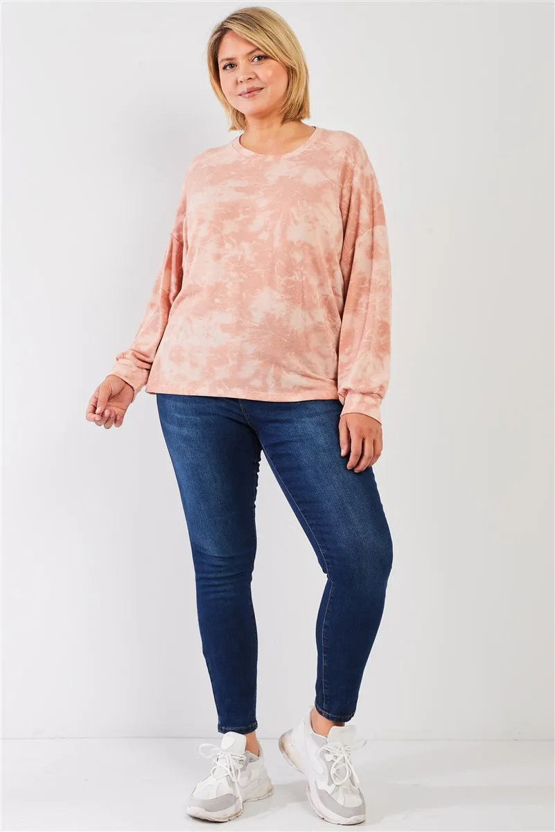 Plus Size Tie-dye Print Crew Neck Long Sleeve Loose Fit Sweatshirt