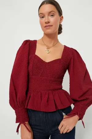 Red Regina Seersucker Longsleeve Top