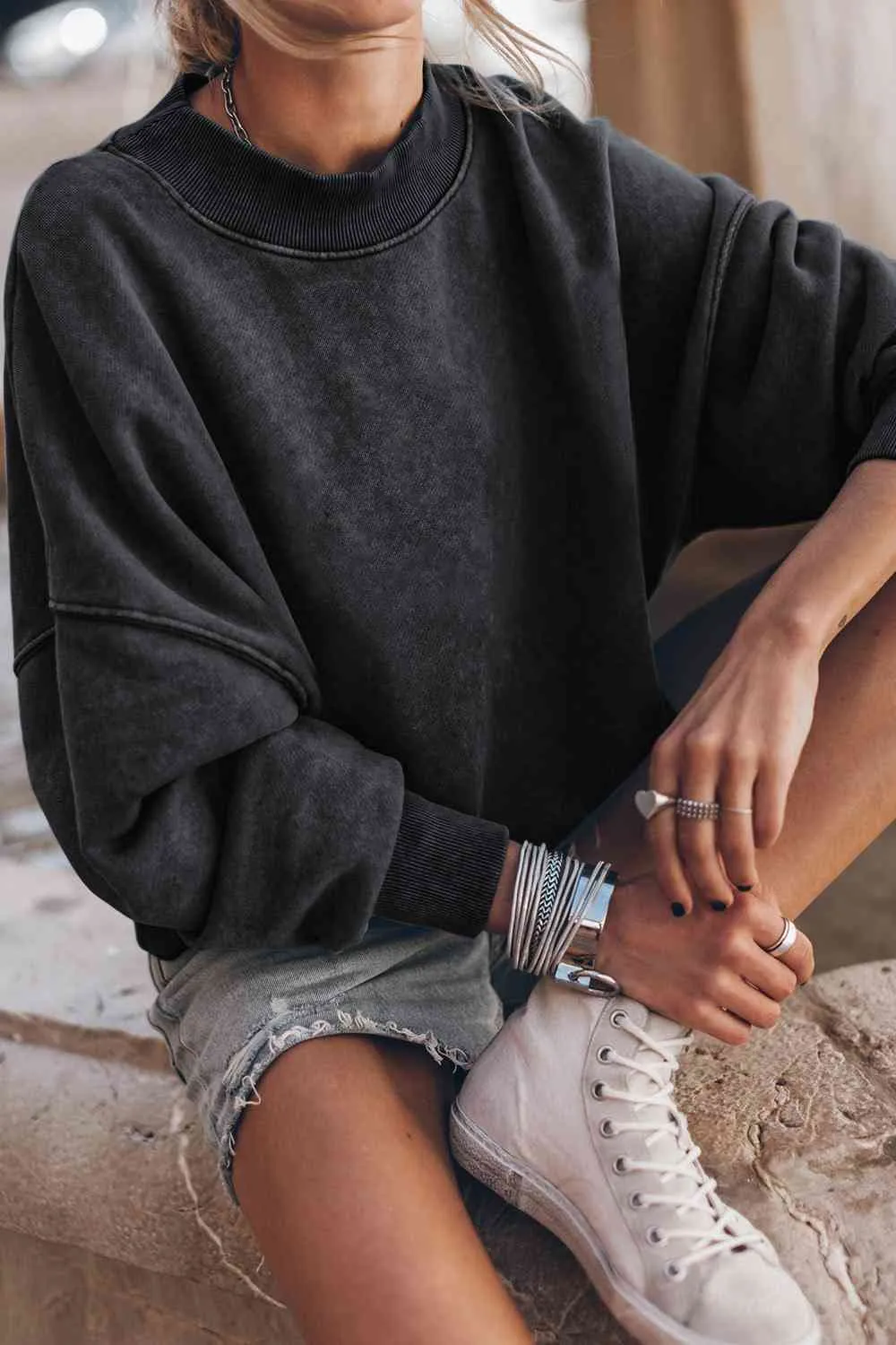 Round Neck Dropped Shoulder Sweatshirt