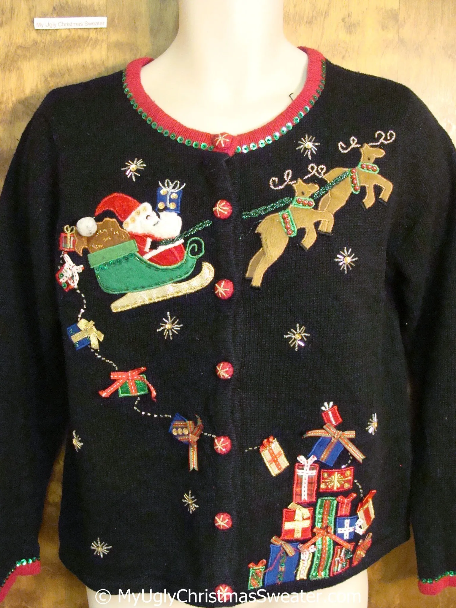 Santa and Flying Reindeer Ugly Christmas Sweater