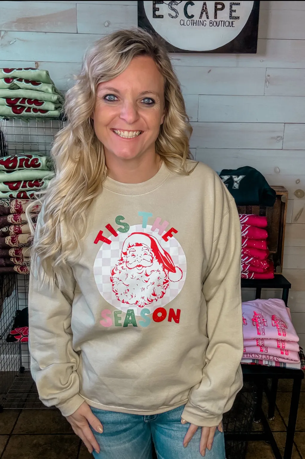 Santa Face Tis the Season Crewneck Sweatshirt